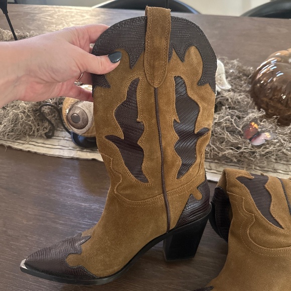 ZARA NEW HEELED COMBINATION SUEDE KNEE HIGH BOOTS 6.5 - Picture 5 of 7